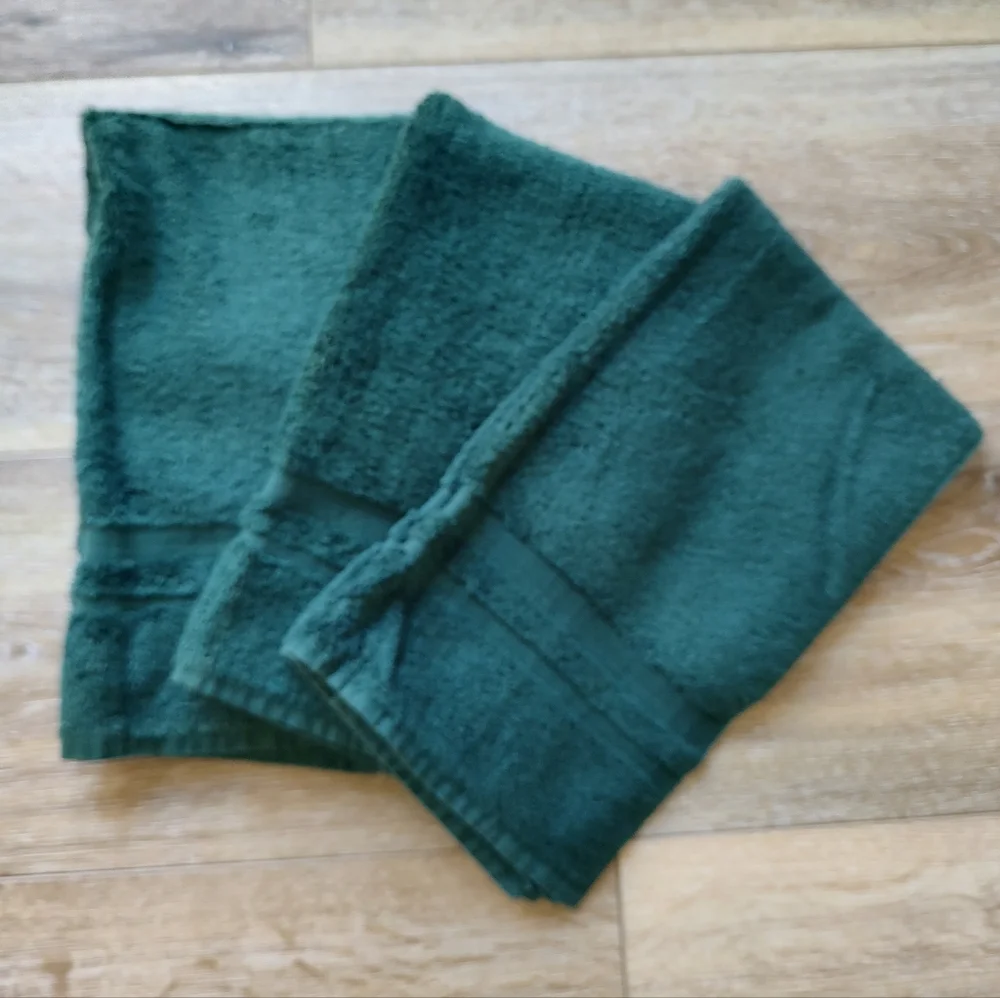 Ralph Lauren Vintage Green Hand Towels Set Of Three Egyptian Cotton NWOT